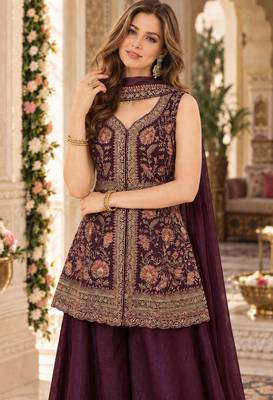 maroon georgette readymade suit with multi embroidery & sequence work 3
