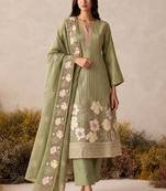 Pista green pure shimmer silk heavy thread embroidery work readymade salwar kameez 