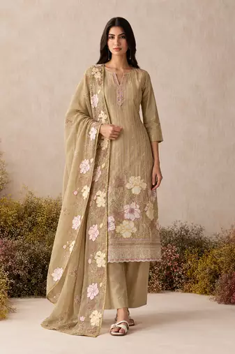 Gold pure shimmer silk heavy thread embroidery work readymade salwar kameez 
