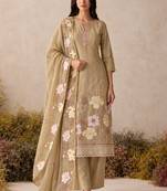 Gold pure shimmer silk heavy thread embroidery work readymade salwar kameez 