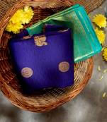 Blue turquoise silk blend jacuard work festival saree with unstitched blouse piece
