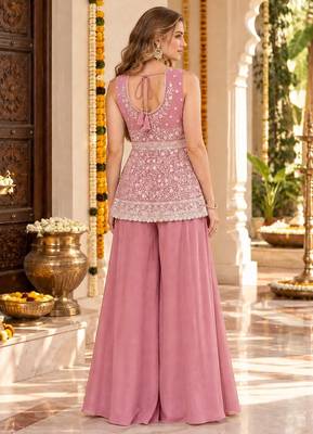 pink georgette readymade suit with embroidery & sequence work 3