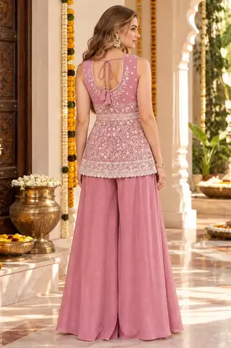 pink georgette readymade suit with embroidery & sequence work