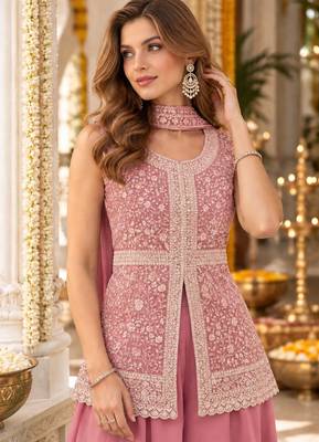 pink georgette readymade suit with embroidery & sequence work 4