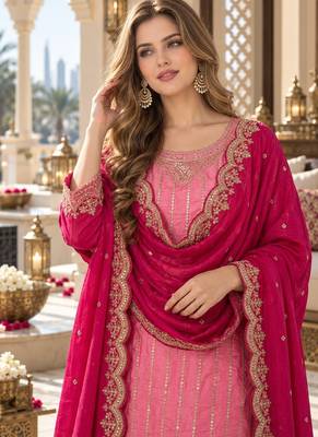 pink chinon readymade suit with embroidery & sequence work 3