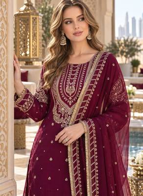 maroon georgette readymade suit with embroidery & sequence work 3