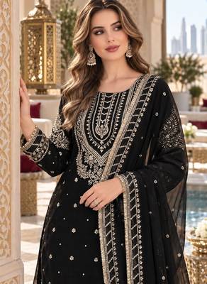 black georgette readymade suit with embroidery & sequence work 3