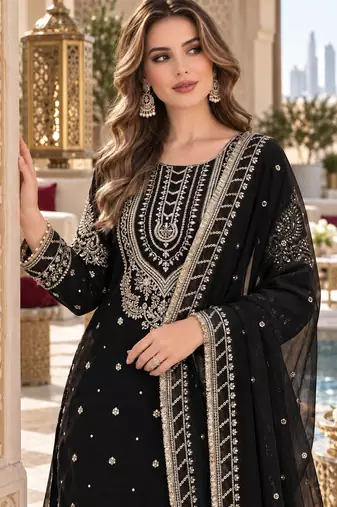 black georgette readymade suit with embroidery & sequence work