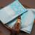 Turquoise silk blend jacuard work festival saree with unstitched blouse piece