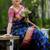 Blue pink  silk blend jacuard work festival saree with unstitched blouse piece