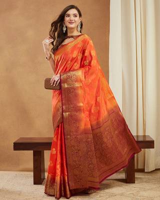 Women's banarasi silk with jacquard woven festive wear saree with blouse 1