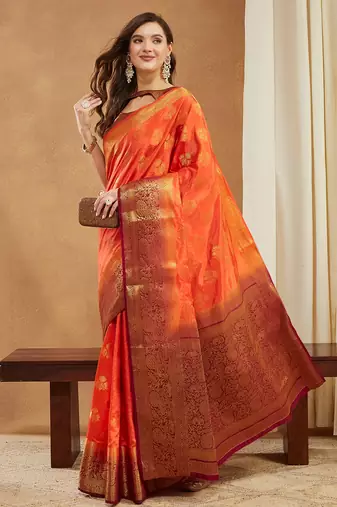 Women's banarasi silk with jacquard woven festive wear saree with blouse