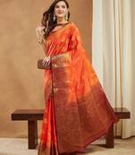 Women's banarasi silk with jacquard woven festive wear saree with blouse