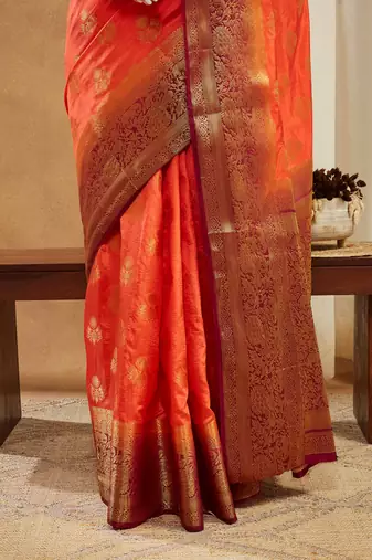 Women's banarasi silk with jacquard woven festive wear saree with blouse
