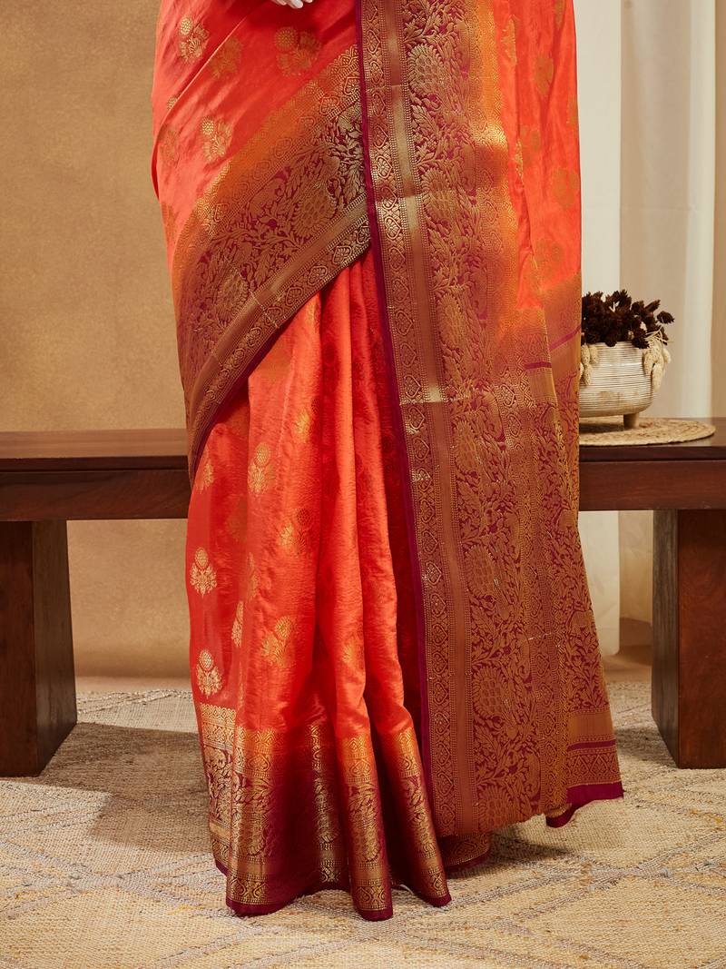 Women's banarasi silk with jacquard woven festive wear saree with blouse