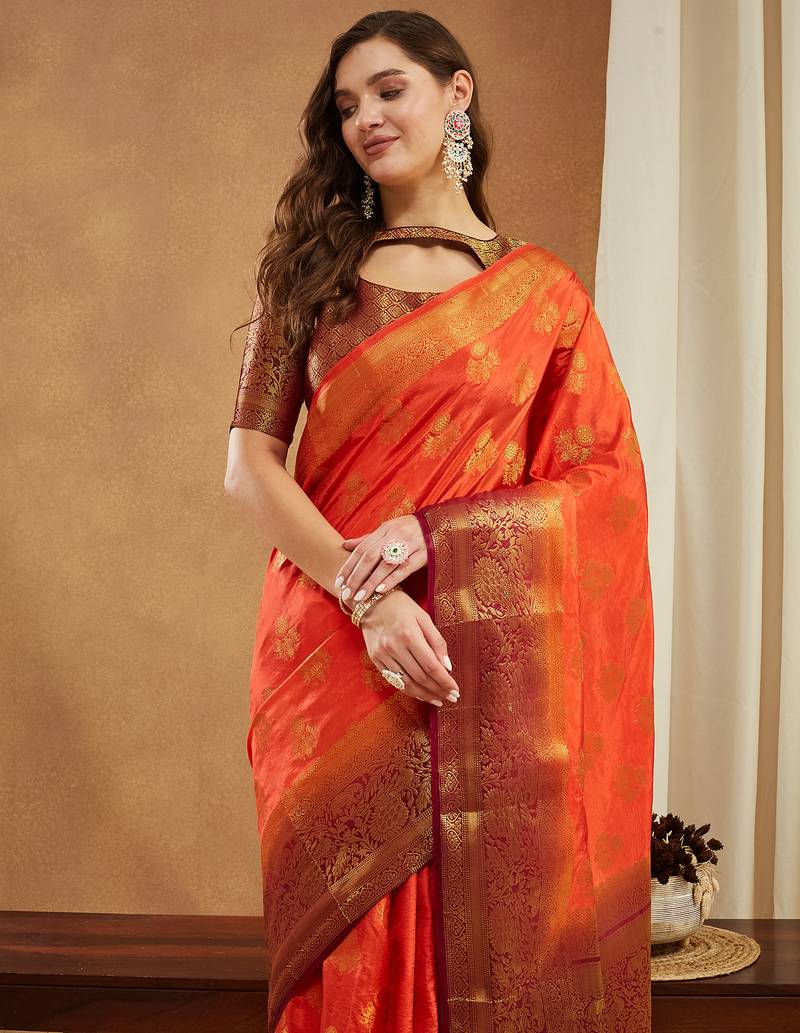 Women's banarasi silk with jacquard woven festive wear saree with blouse