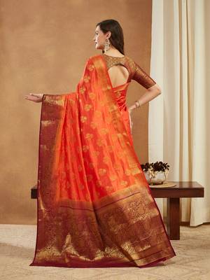 Women's banarasi silk with jacquard woven festive wear saree with blouse 5