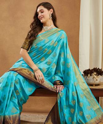 Women's banarasi silk with jacquard woven festive wear saree with blouse 1
