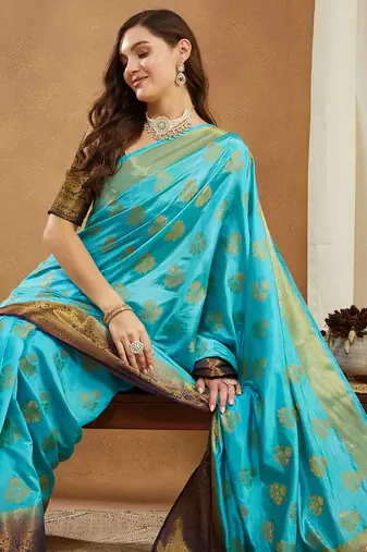 Women's banarasi silk with jacquard woven festive wear saree with blouse