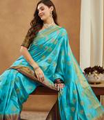 Women's banarasi silk with jacquard woven festive wear saree with blouse