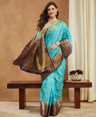 Women's banarasi silk with jacquard woven festive wear saree with blouse 2
