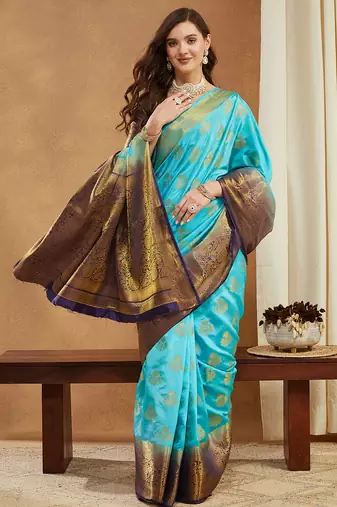 Women's banarasi silk with jacquard woven festive wear saree with blouse
