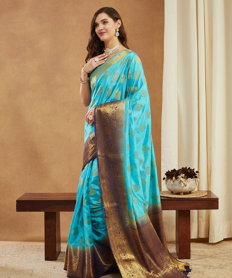 Women's banarasi silk with jacquard woven festive wear saree with blouse