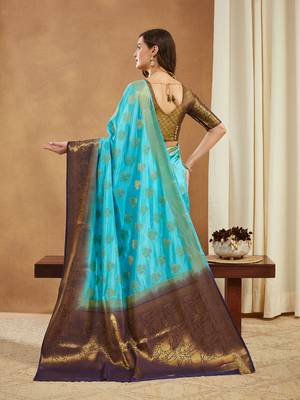 Women's banarasi silk with jacquard woven festive wear saree with blouse 4