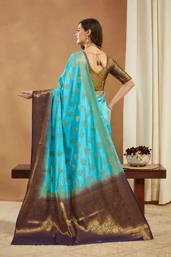 Women's banarasi silk with jacquard woven festive wear saree with blouse