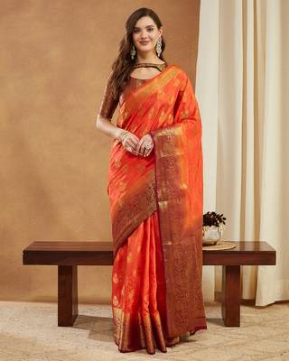 Women's banarasi silk blend with jacquard woven festive wear saree with blouse 1