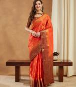 Women's banarasi silk blend with jacquard woven festive wear saree with blouse