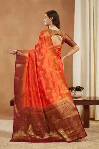 Women's banarasi silk blend with jacquard woven festive wear saree with blouse