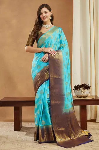 Women's banarasi silk blend with jacquard woven festive wear saree with blouse