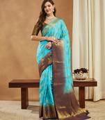 Women's banarasi silk blend with jacquard woven festive wear saree with blouse