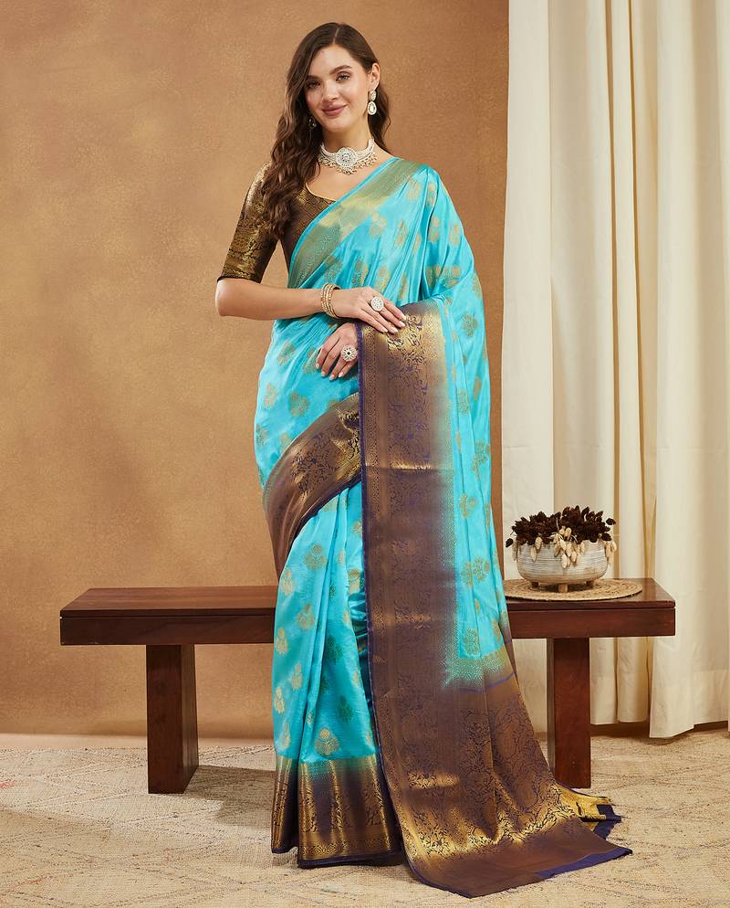 Women's banarasi silk blend with jacquard woven festive wear saree with blouse