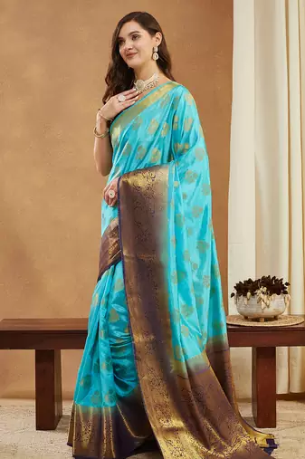 Women's banarasi silk blend with jacquard woven festive wear saree with blouse
