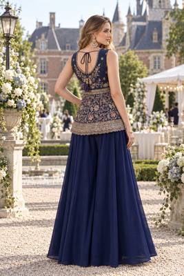 navy georgette readymade palazzo suit with sequence lakhnavi embroidery work 3