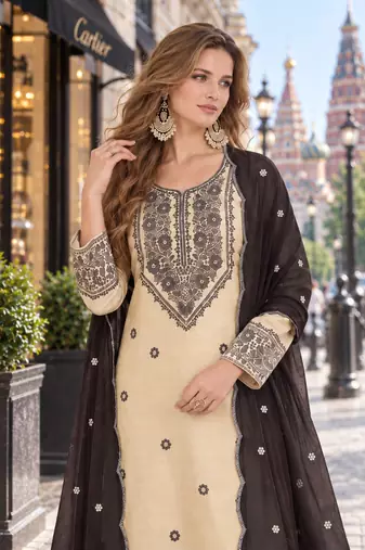 white & black cotton unstitched suit with embroidery patch work