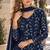 navy georgette free size stitched suit with embroidery & sequence work 