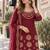 maroon silk blend unstitched suit with embroidery & mirror work