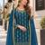teal silk blend unstitched suit with embroidery & mirror work