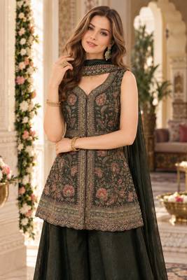 mehendi georgette readymade suit with multi embroidery & sequence work 4