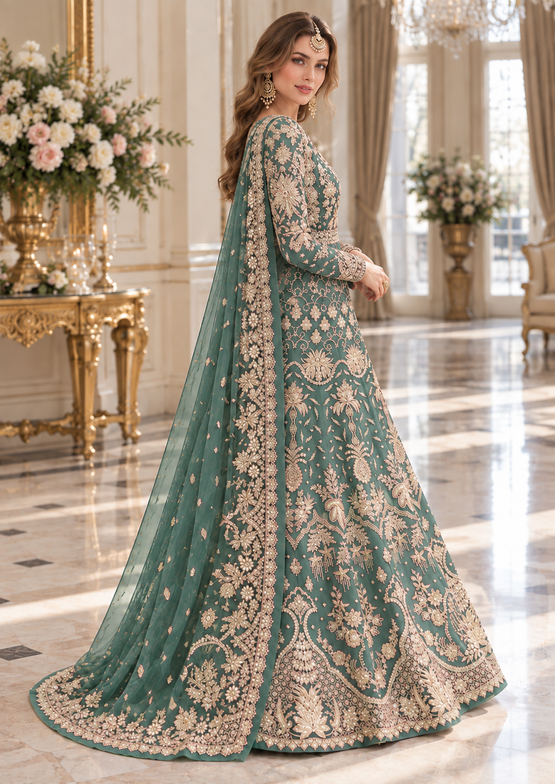sky net semi stitched anarkali suit with embroidery & stone work