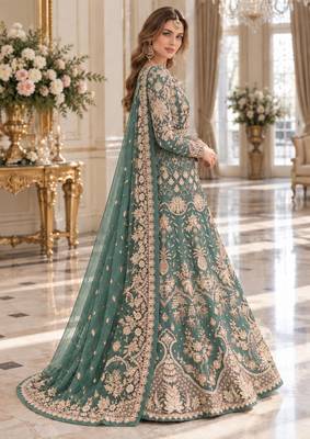 sky net semi stitched anarkali suit with embroidery & stone work 4