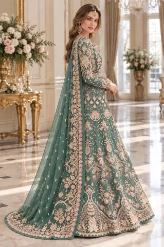 sky net semi stitched anarkali suit with embroidery & stone work