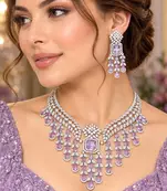 Lavender CZ Bridal Necklace Set, Indian Wedding Jewelry, Crystal Choker Earrings