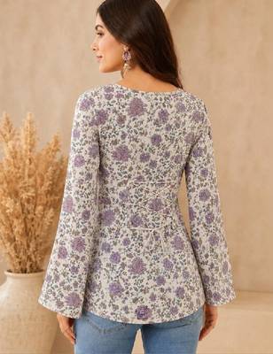 Women floral printed bell sleeves floral kurta 2