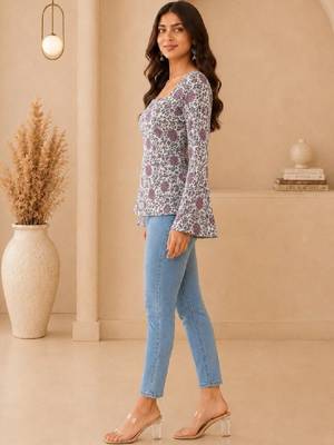Women floral printed bell sleeves floral kurta 3