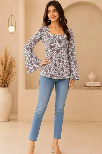 Women floral printed bell sleeves floral kurta