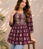 Women ethnic motifs printed thread work indie prints kurta